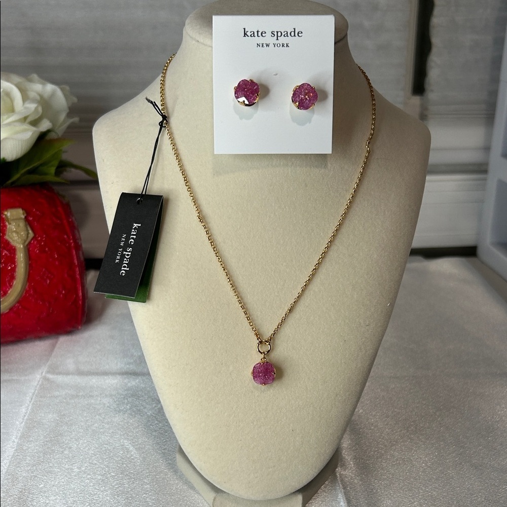 New Kate Spade necklace with earrings set pink and gold